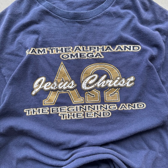 Y2K Jesus tee in Navy and Gold - Picture 2 of 4